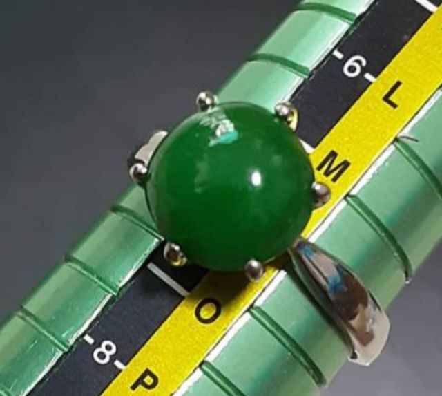 หยกพม่า เจได A JADE เขียวสวย ทรงกลม ทำตัวเรือนเงินแล้ว รูปที่ 6