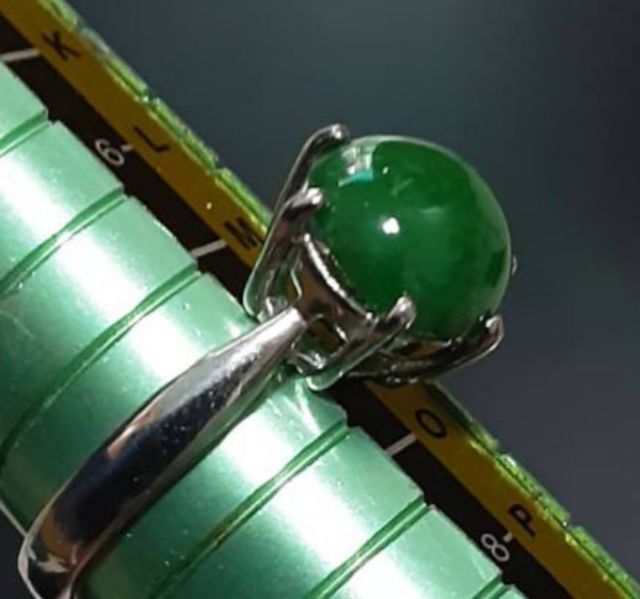หยกพม่า เจได A JADE เขียวสวย ทรงกลม ทำตัวเรือนเงินแล้ว รูปที่ 13