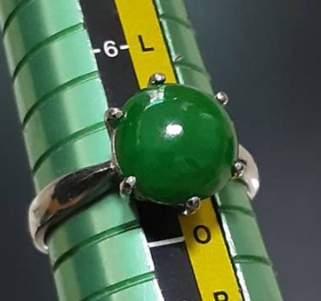 หยกพม่า เจได A JADE เขียวสวย ทรงกลม ทำตัวเรือนเงินแล้ว รูปที่ 11