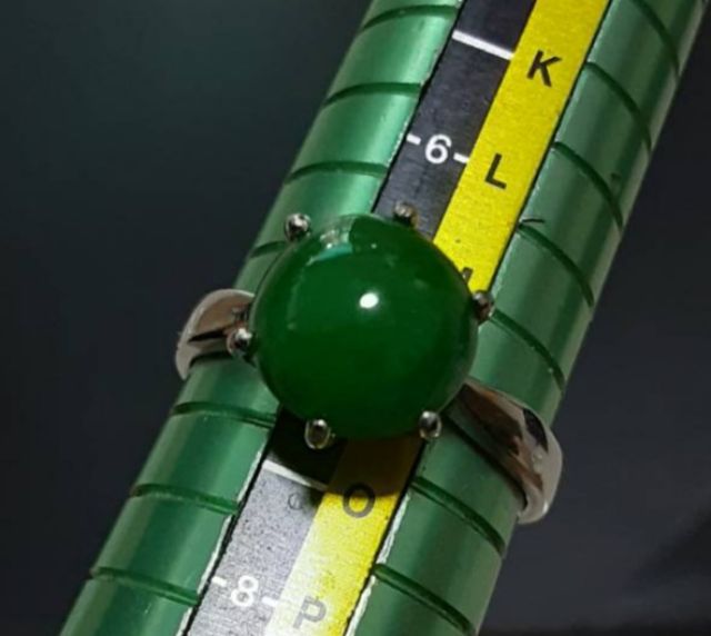 หยกพม่า เจได A JADE เขียวสวย ทรงกลม ทำตัวเรือนเงินแล้ว รูปที่ 16