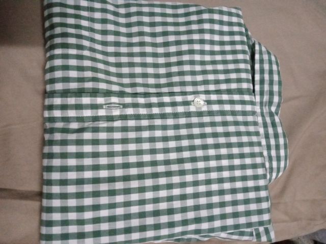 Muji long sleeve shirt size XL ป้ายระบุ ลายตารางเขียวสลับขาว อก 40 ยาว 26 แขนยาว 23 ไหล่กว้าง 5 นิ้ว สภาพดีมาก  รูปที่ 9