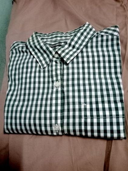 Muji long sleeve shirt size XL ป้ายระบุ ลายตารางเขียวสลับขาว อก 40 ยาว 26 แขนยาว 23 ไหล่กว้าง 5 นิ้ว สภาพดีมาก  รูปที่ 14