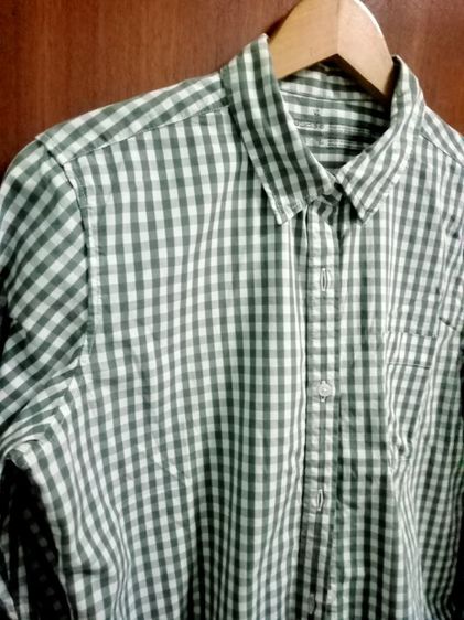 Muji long sleeve shirt size XL ป้ายระบุ ลายตารางเขียวสลับขาว อก 40 ยาว 26 แขนยาว 23 ไหล่กว้าง 5 นิ้ว สภาพดีมาก  รูปที่ 6