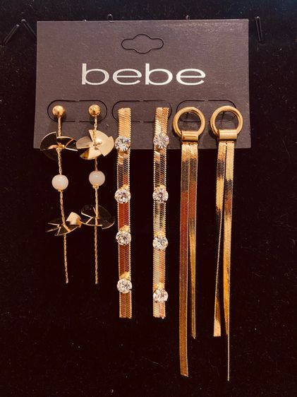 ต่างหูแบรนด์นำเข้า Bebe gold long earring 3 pairs รูปที่ 6