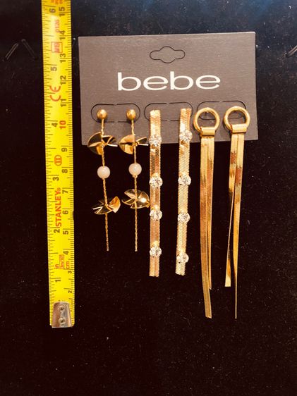 ต่างหูแบรนด์นำเข้า Bebe gold long earring 3 pairs รูปที่ 2