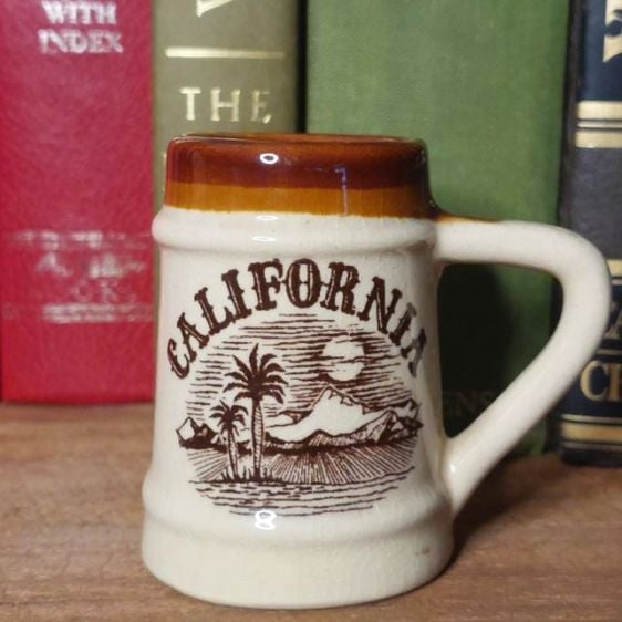 Vintage Stoneware Brown แก้วมัคแคลิฟอร์เนียสโตนแวร์ ทรงสูงสีน้ำตาล สีเบจวินเทจ มีหูจับ  เหมาะทั้งตกแต่งและใช้งานจริงครับ ☕️✨️ รูปที่ 1