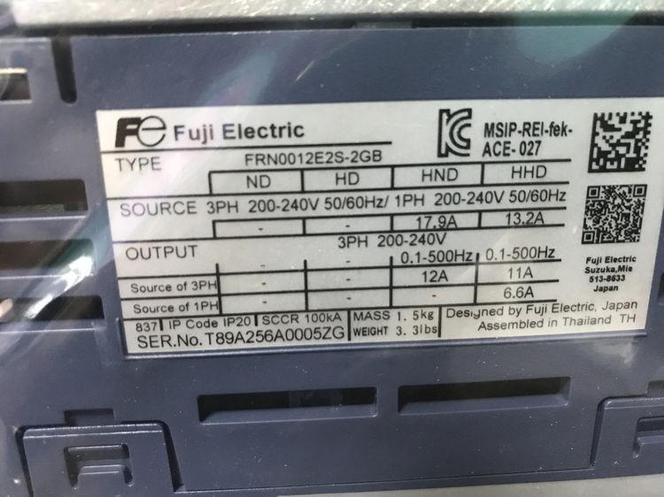 Fuij Inverter Type FRN0012E2S-2GB  Source 3PH 200-240V 50Hz รูปที่ 5