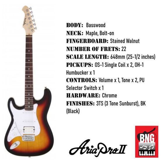 Aria Pro II STG-004-L BK Black Left Handed Electric Guitar รูปที่ 2