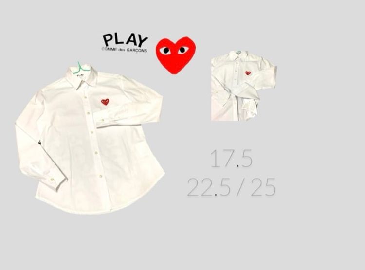 COMME des GARCONS Play  come เสื้อเชิ้ตสีขาวโลโก้หัวใจปัก