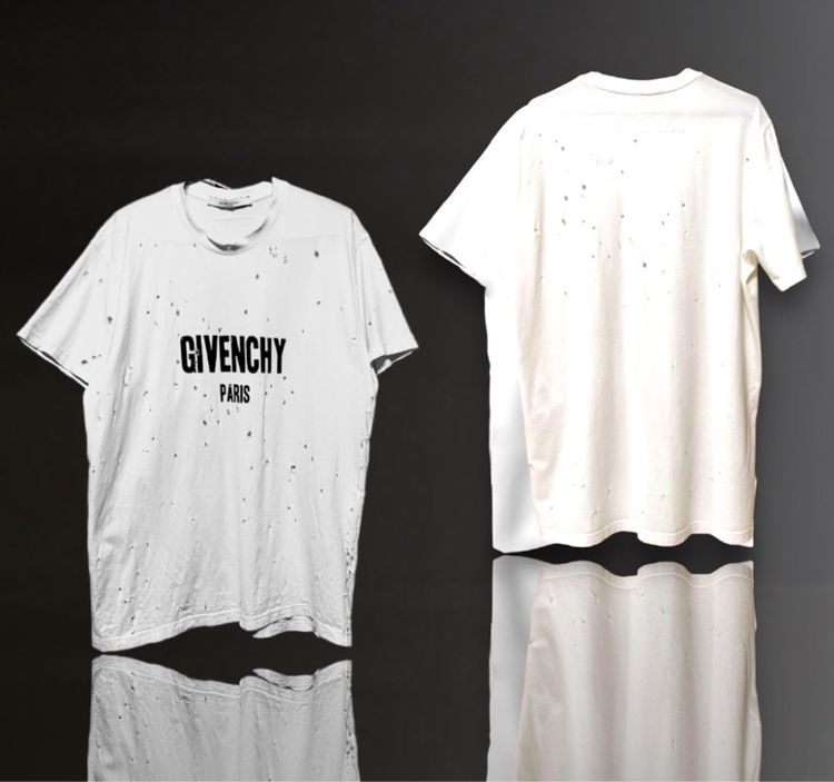 Givenchy White Distressed Cotton Logo Printed Short Sleeve T-Shirt (xss)  รูปที่ 5