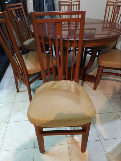 โต๊ะกินข้าวหินอ่อนกลม ฐานไม้สัก พร้อมเก้าอี้6ตัว รูปที่ 3