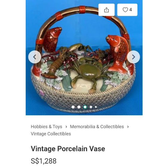 Rare Vintage Porcelain Vase Lively Carb fish, crab and Lobsters 

ตะกร้าเซรามิก Vintage  รวมปู ปลา กุ้ง ลอบเตอร์  สวย มีน้ำหนักมากครับ 
 รูปที่ 10