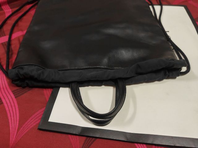 แท้ 💯 Gucci Black Leather Ghost Printed "Real" Drawstring Backpack รูปที่ 14