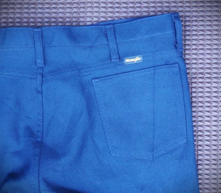 Vintage Poly Wrangler  Pants Navy Blue 70s Boot Cut  รูปที่ 7