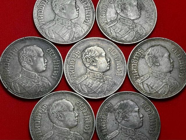 เหรียญเงิน หนึ่งบาท ร.6  พ.ศ. 2459, 2458 ..รวม 7 เหรียญ รูปที่ 7