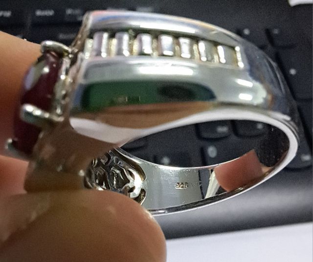 แหวนทับทิมแท้ เพชรแท้ ตัวเรือนเงินแท้ 925 หนาๆ สวย รูปที่ 5
