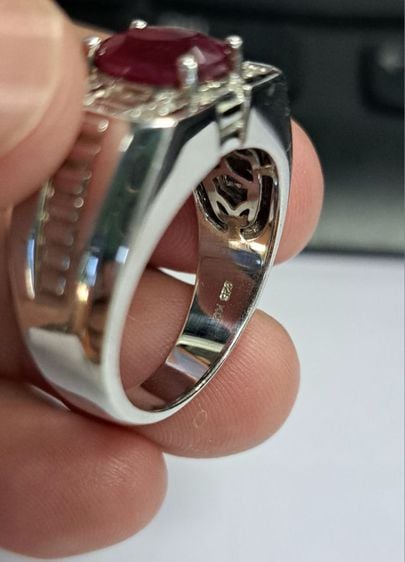 แหวนทับทิมแท้ เพชรแท้ ตัวเรือนเงินแท้ 925 หนาๆ สวย รูปที่ 8