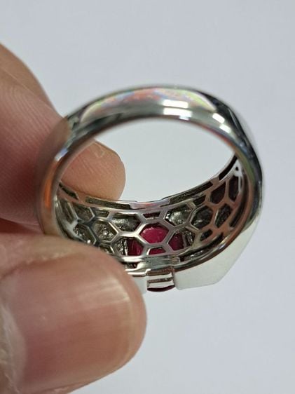 แหวนทับทิมแท้ เพชรแท้ ตัวเรือนเงินแท้ 925 หนาๆ สวย รูปที่ 9