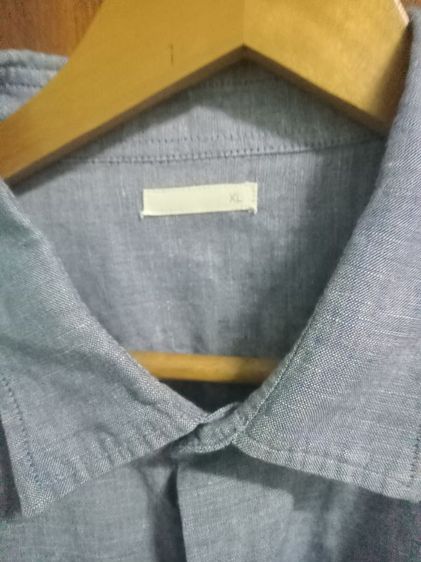 GU Linen and Cotton shirt เสื้อเชิ้ตชายสีฟ้า ลินินผสมฝ้าย size XL อก 48 ยาว 27 แขนยาว 10 ไหล่กว้าง 6.5 นิ้ว ผ้านิ่ม สภาพดี  รูปที่ 3