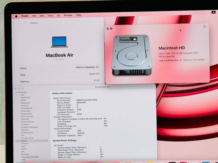 Macbook Air M1  SSD 256 สี Gold ศูนย์ไทย สภาพใหม่ ศูนย์ไทย ครบกล่อง ประกันศูนย์ไทย Apple Care+ ถึงเดือน 6 21500 บาทครับ รูปที่ 8