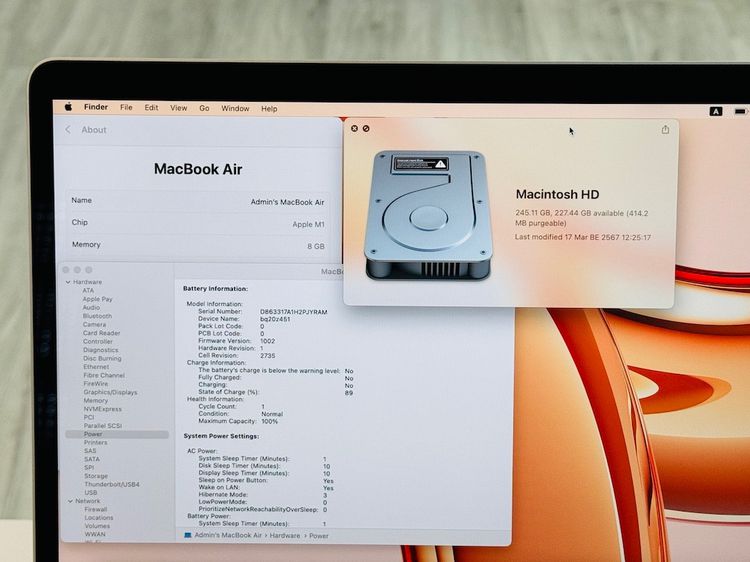MacBook Air M1 256 ศูนย์ไทย สภาพเหมือนใหม่ สี Silver อายุไม่กี่วัน ประกันศูนย์ไทยเกือบปี 23500 บาท รูปที่ 8