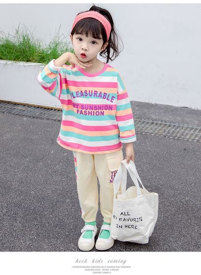 ชุดใหม่เสื้อผ้าเด็กสไตล์เกาหลีเด็กแฟชั่นแขนยาวสองชิ้น รูปที่ 5