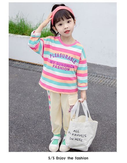ชุดใหม่เสื้อผ้าเด็กสไตล์เกาหลีเด็กแฟชั่นแขนยาวสองชิ้น รูปที่ 4
