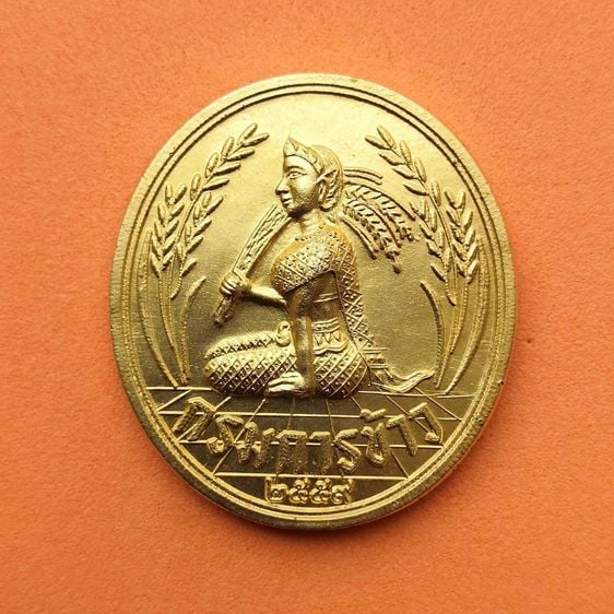 เหรียญ พระแม่โพสพ หลัง พระพิรุณทรงนาค กรมการข้าว ปี 2559 เนื้อกะไหล่ทอง สูง 3 เซน
