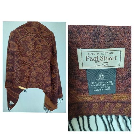ผ้าพันคอ Paul Stuart Vintage Wool Scarf ผืนใหญ่
Paisley Print Pure New Wool 
Made in Scotland