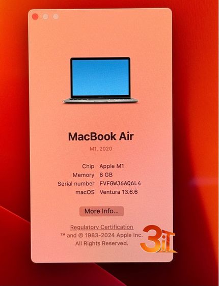 MacBook Air M1 2020 (Space Gray) ✅รอบชาร์จ 78  ✅สุขภาพแบต 94 ✅ประกันศูนย์ถึง Apple Care 21-ม.ค. 68 รูปที่ 2