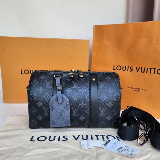 Louis Vuitton หนังแท้ ชาย ดำ Lv  City keepall 25  มือสอง