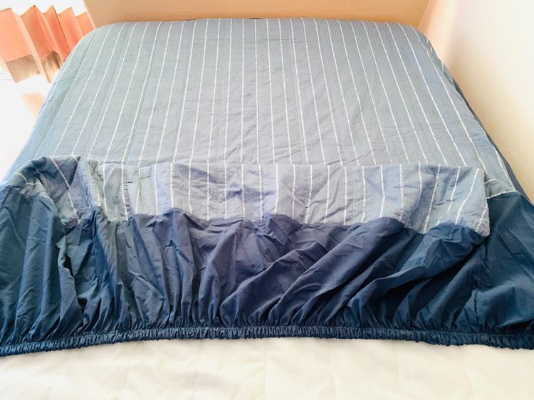 ผ้าปูที่นอนรัดมุม (แบบหนา) ขนาด 3.5ฟุต สีฟ้าลายทาง มือสองขายตามสภาพ สินค้าญี่ปุ่น-เกาหลีแท้ รูปที่ 8