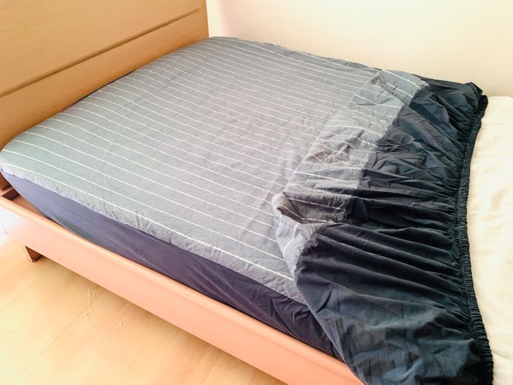 ผ้าปูที่นอนรัดมุม (แบบหนา) ขนาด 3.5ฟุต สีฟ้าลายทาง มือสองขายตามสภาพ สินค้าญี่ปุ่น-เกาหลีแท้ รูปที่ 9