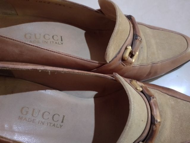 รองเท้าหนังกลับส้นสูง สไตล์วินเทจ GUCCI มือ2 Made in Italy รูปที่ 4
