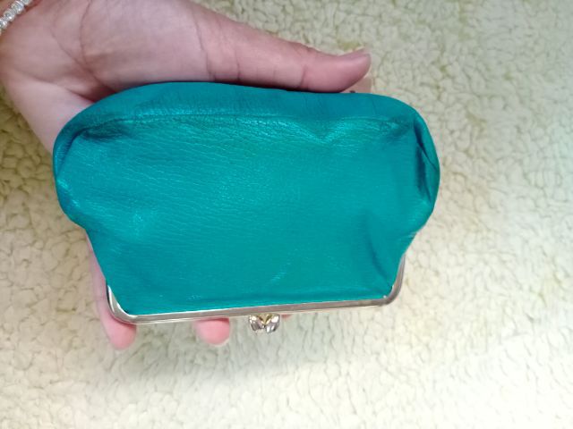 กระเป๋าใส่เหรียญหนังแท้สีฟ้าเขียว รูปที่ 2
