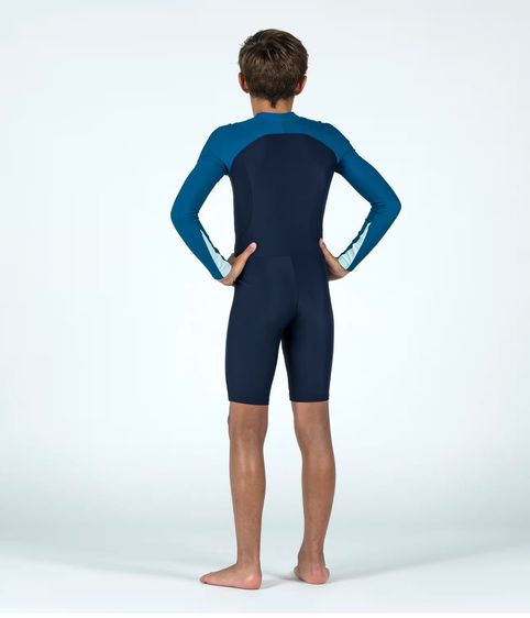 Wetsuit - Shorty 100 Long-Sleeved boys Two-tone Blue ว็ทสูทขาสั้นแขนยาวสำหรับเด็กผู้ชายรุ่น 100 (สีน้ำเงินทูโทน) รูปที่ 3