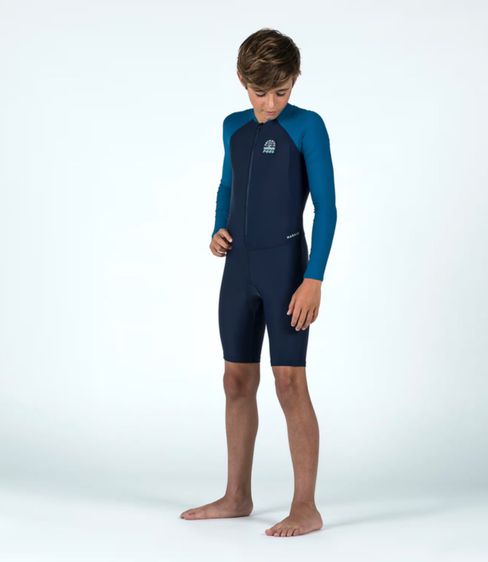 Wetsuit - Shorty 100 Long-Sleeved boys Two-tone Blue ว็ทสูทขาสั้นแขนยาวสำหรับเด็กผู้ชายรุ่น 100 (สีน้ำเงินทูโทน) รูปที่ 2