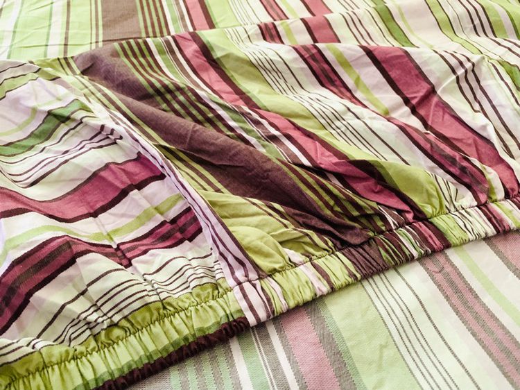 ผ้าปูที่นอนรัดมุม (แบบบาง) ขนาด 5ฟุต สีเขียวน้ำตาลลายทาง มือสองสภาพดี สินค้าญี่ปุ่น-เกาหลีแท้ รูปที่ 8