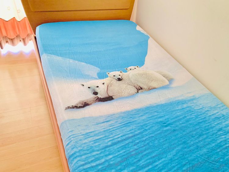 ผ้าปูที่นอนรัดมุม (แบบบาง) ขนาด 5ฟุต สีฟ้าลายหมีขั้วโลกเหนือ ยี่ห้อ Bassetti (Made in Italy) (สภาพใหม่) มือสองสภาพดี สินค้าญี่ปุ่น-เกาหลีแท้ รูปที่ 2