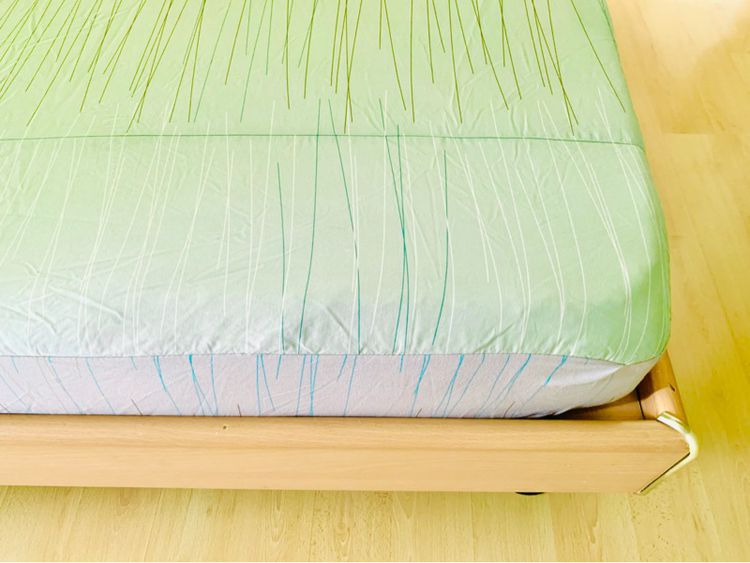 ผ้าปูที่นอนรัดมุม (แบบหนา) ขนาด 5ฟุต สีเขียวพาสเทลลายเส้นกราฟฟิก ด้านล่างปักลาย Homesmile (สภาพใหม่) มือสองสภาพดี สินค้าญี่ปุ่น-เกาหลีแท้ รูปที่ 7