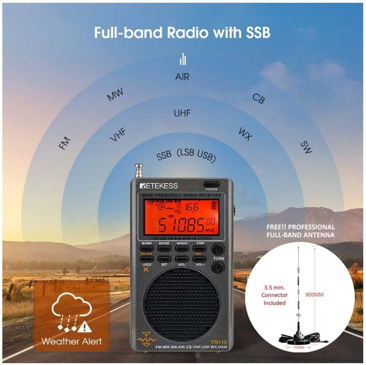 Retekess TR110 Complete Multi-Band Radio Solution Air, Land and Sea Radio with Outdoor Full-Band Antenna Set เกรดมืออาชีพ ราคาพิเศษ