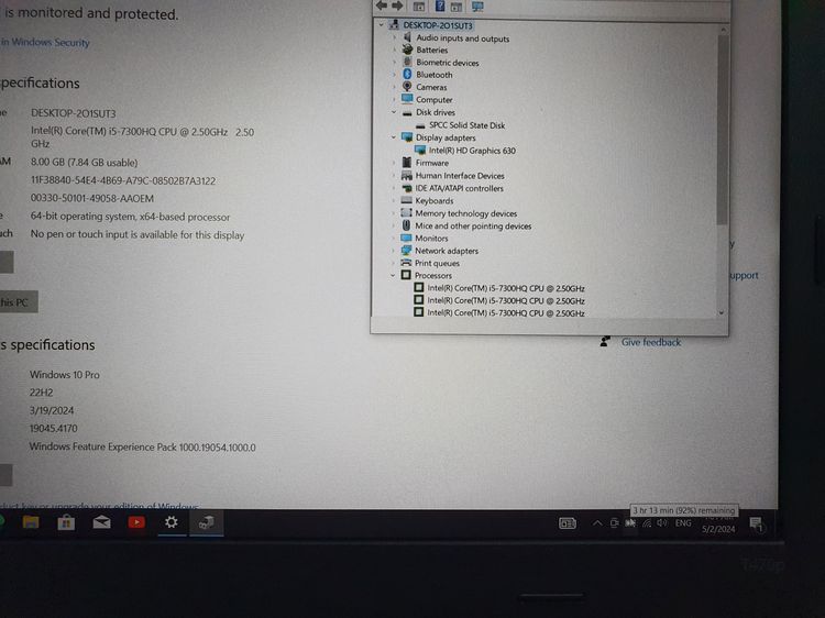 ThinkPad T470P i5 7300HQ  +Ram8+จอ 14" Full HD IPS +ssd256g+สภาพดี พร้อมใช้งาน รูปที่ 6