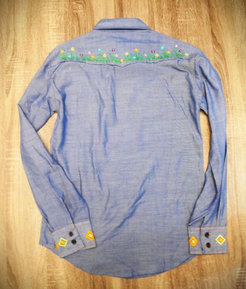 Sear long sleeve shirt chambray Hand made embroidery unisex รูปที่ 7