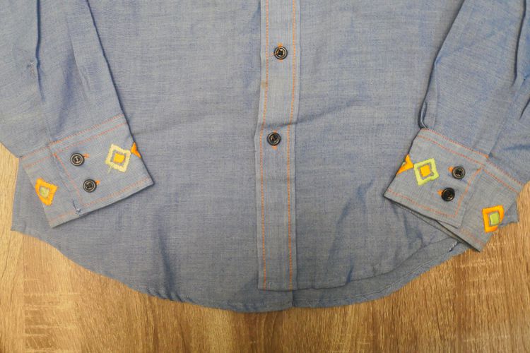 Sear long sleeve shirt chambray Hand made embroidery unisex รูปที่ 5