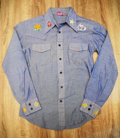 Sear long sleeve shirt chambray Hand made embroidery unisex รูปที่ 2