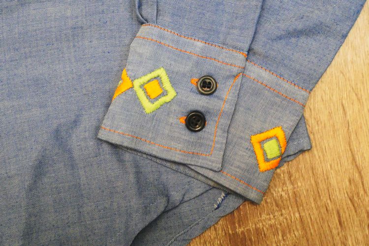 Sear long sleeve shirt chambray Hand made embroidery unisex รูปที่ 6