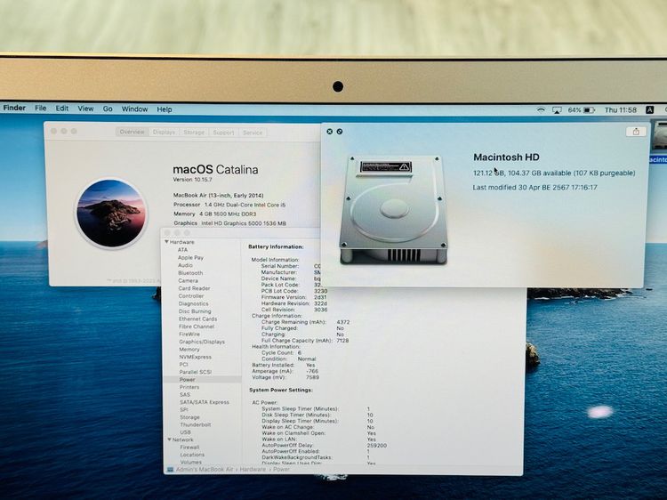 Macbook Air 13 2014 1.4 i5 Ram 4 SSD  128 สภาพสวย ครบยกกล่อง 6900 บาท  รูปที่ 8