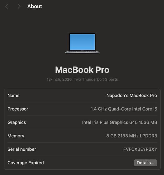 Macbook Pro 13" 2020 i5 8G, 2Thunderbolt (มีปัญหา ดูในรายละเอียด) รูปที่ 6