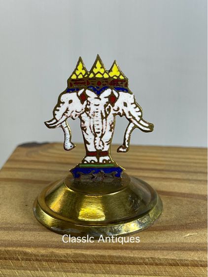 ช้างสามเศียร ที่เสียบนามบัตร ทองเหลืองลงยาโบราณ