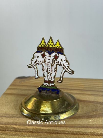 ช้างสามเศียร ที่เสียบนามบัตร ทองเหลืองลงยาโบราณ รูปที่ 3
